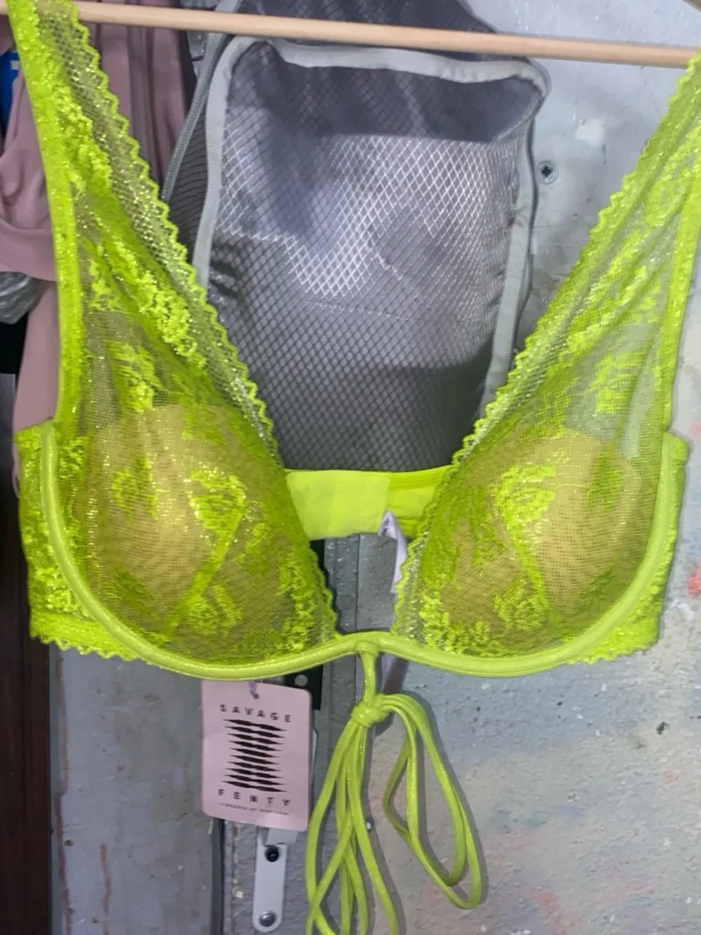 Savage X Fenty Neon Lime Sheer Lace Plunge Bralette